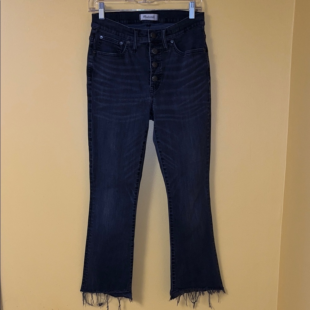 Madewell Dark Indigo Flare Jeans with Frayed Hem